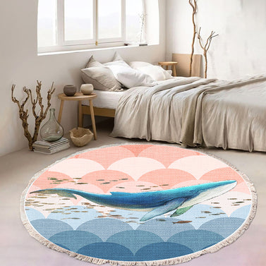 SOGA 120cm Round Tassels Shark Print Area Rugs Home Decor