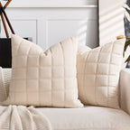 SOGA 50cm Beige Quilted Grid Pattern Decorative Throw Pillow