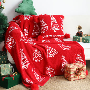 130x170cm Throw Blanket Red Christmas Tree Half Fleece