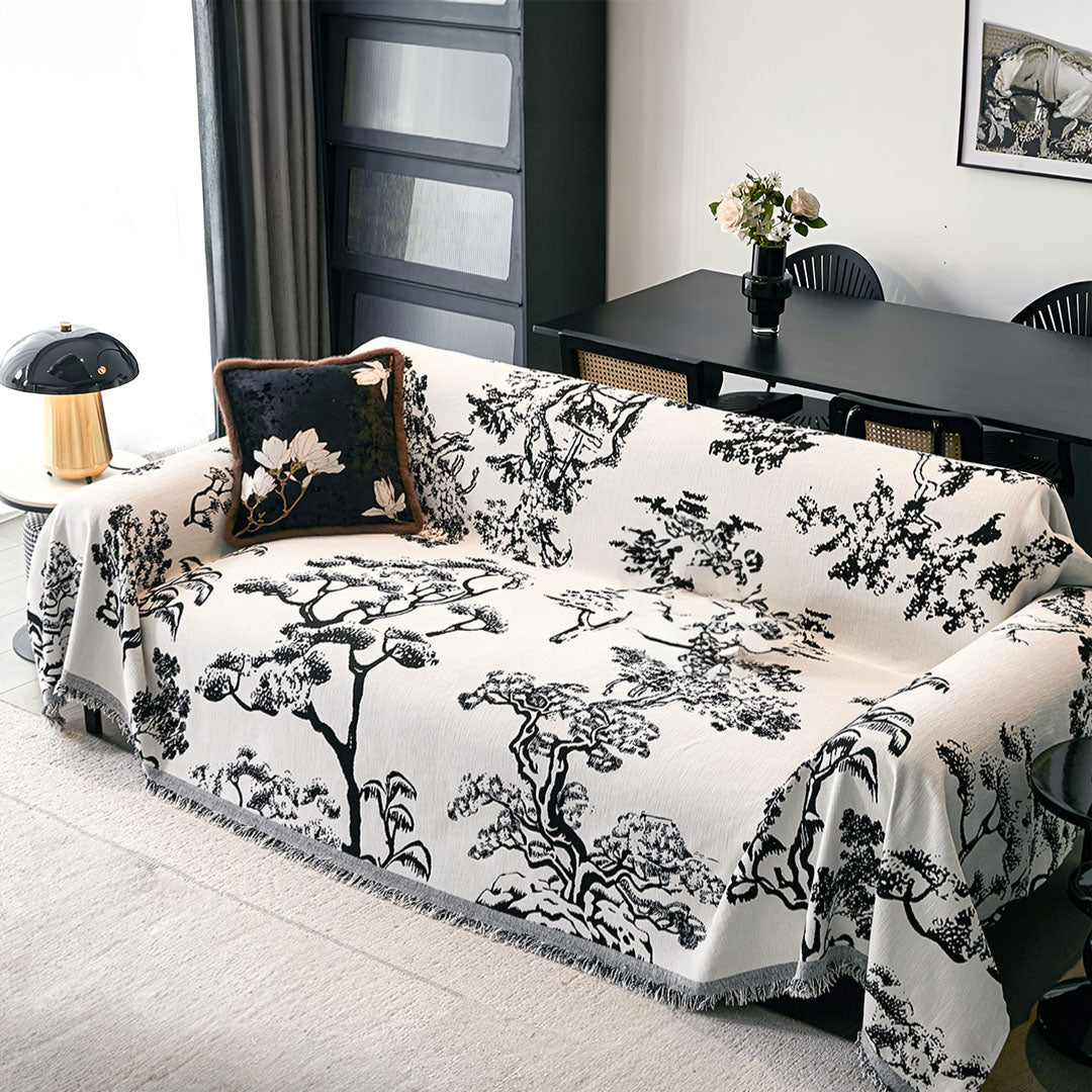SOGA Four-seater White Sofa Cover Tree Print 180x420cm Polyester