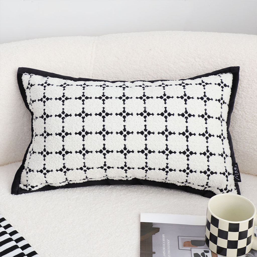 SOGA 2X 35cm Moroccan Black Cross Pattern Black Trim Throw Pillow