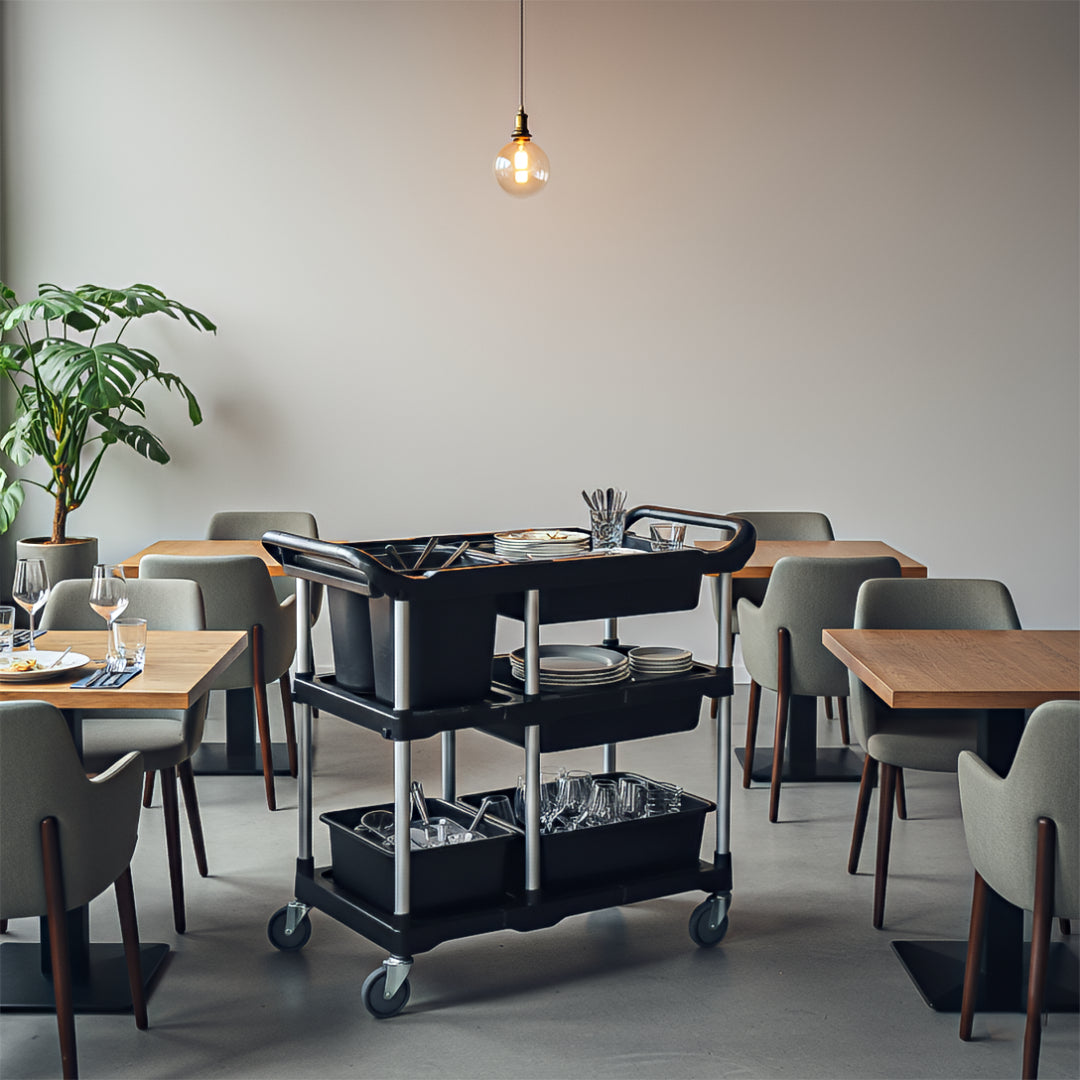 SOGA 2X Black 3-Tier Kitchen Utility Trolley Cart with 5 Buckets