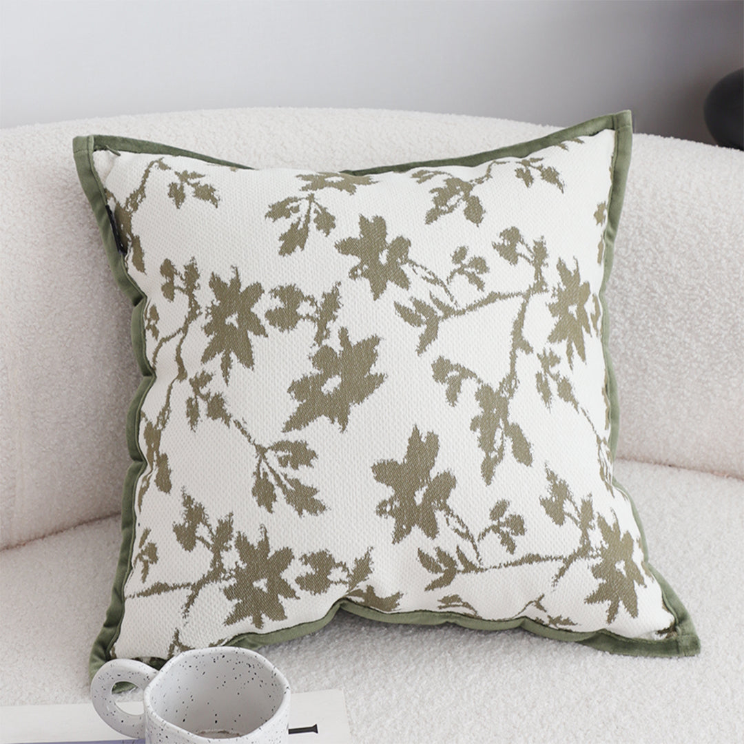 SOGA Floral Cushion 45cm White Green Leaf Botanical Pattern Decorative Throw Pillow