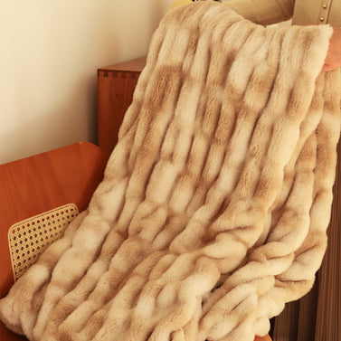 SOGA 150x200cm Throw Blanket Camel Brown Double Layer Rabbit Fur Cozy