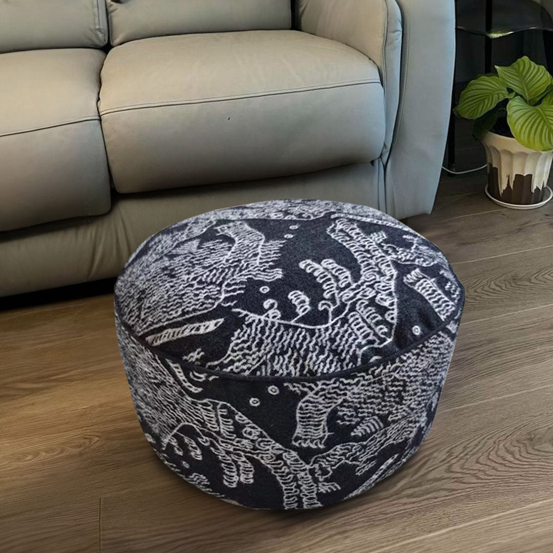 50x30cm Black Round Soft Pouffe Seat Cushion Elegant Home Accent