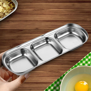 SOGA 20.5cm Silver Sauce Pan with Three Compartments Divided Sauce Dish Kitchen Essential