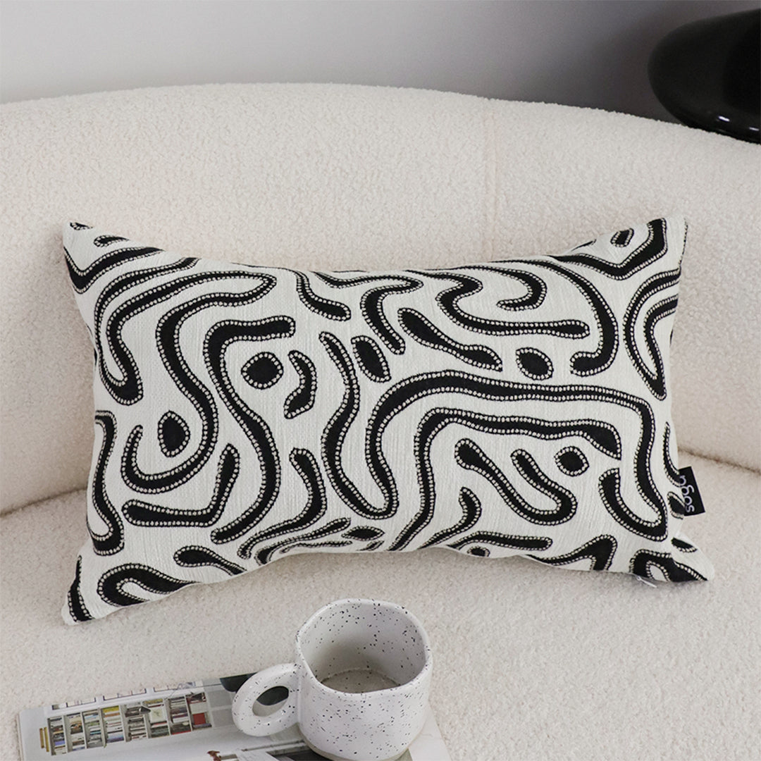 SOGA 30cm Black White Abstract Swirl Pattern Decorative Throw Pillow