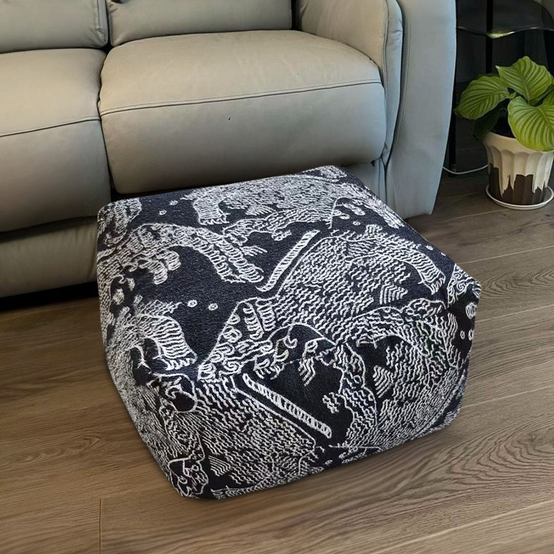 55x30cm Black Squared Soft Pouffe Seat Cushion Elegant Home