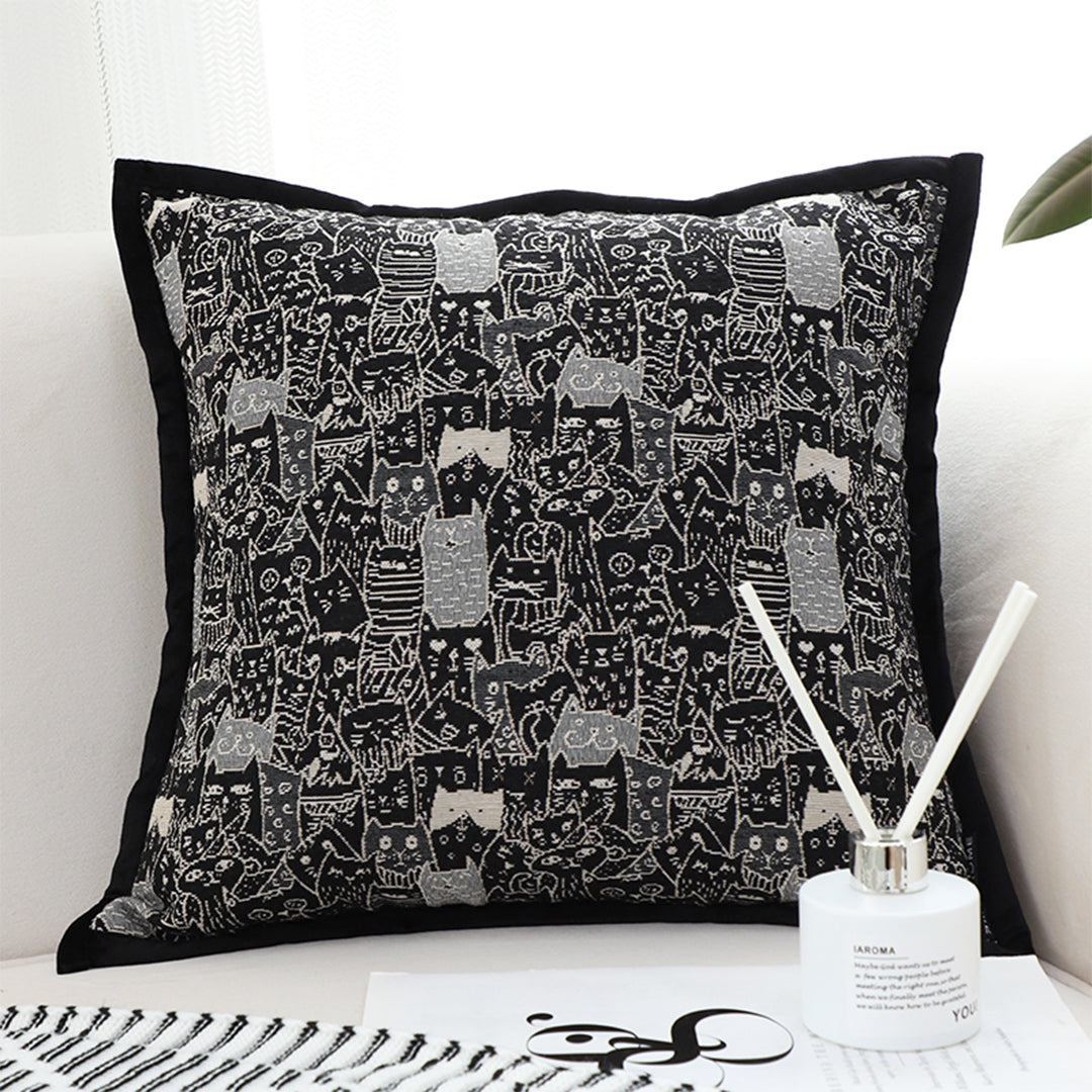 45cm Throw Pillow Black Cat Paradise