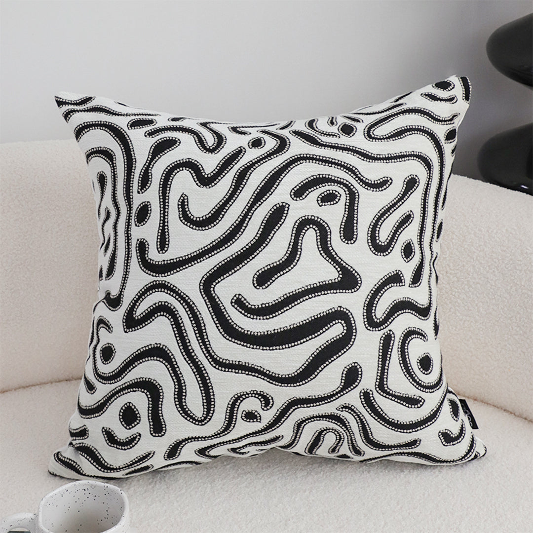 SOGA 50cm Black White Abstract Swirl Pattern Decorative Throw Pillow