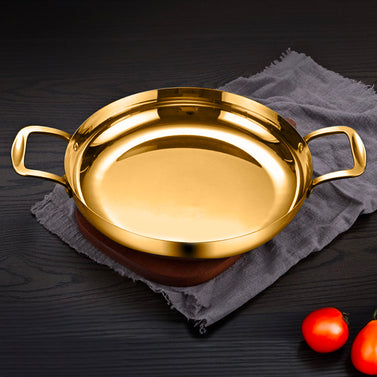 SOGA 28cm Flat Base Seafood Dry Pot Gold Color for Kitchen Essential