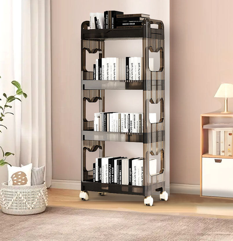38x24cm Black 4 Tier Bookshelf & Cosmetic Storage Organizer Trolley Rack