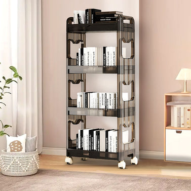 38x24cm Black 4 Tier Bookshelf & Cosmetic Storage Organizer Trolley Rack