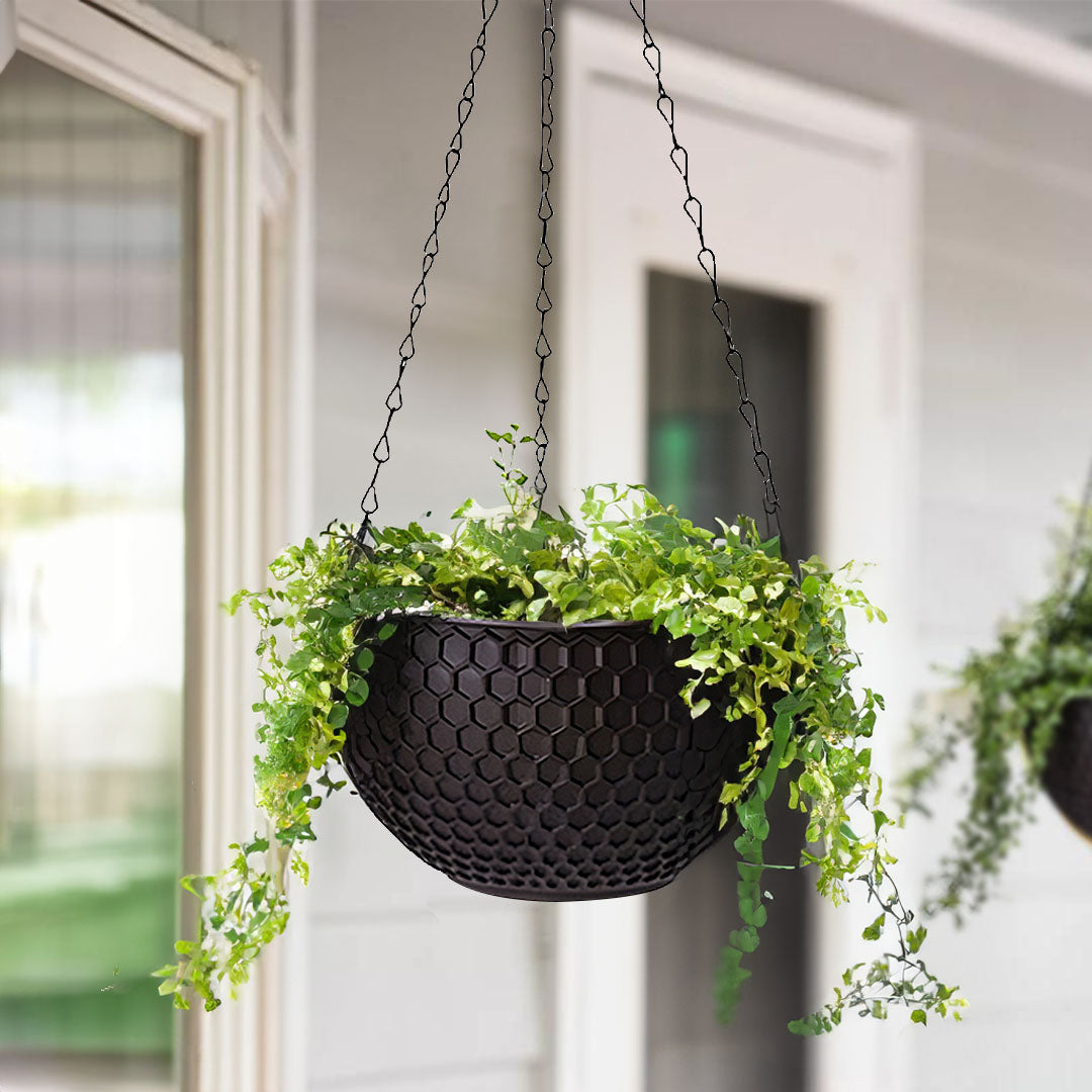 SOGA Coffee Large Hanging Resin Flower Pot Self Watering Basket Planter
