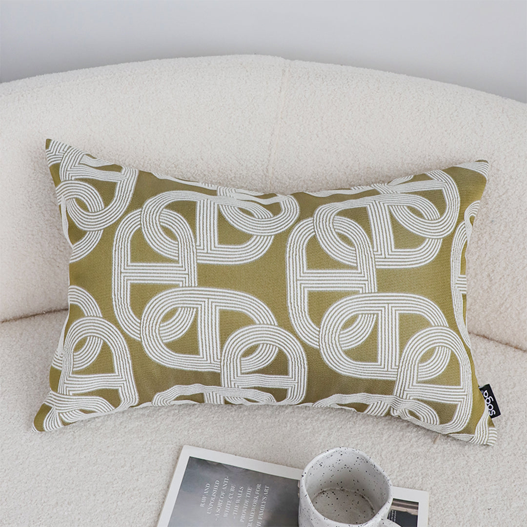 SOGA 35cm Artistic Olive Green White Geometric Pattern Throw Pillow