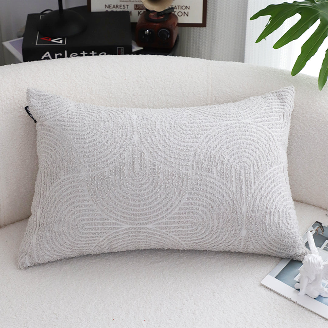 35cm Throw Pillow Off White Lumbar Embroidered