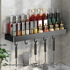 30cm Black Rectangular Spice Storage Rack with Hooks
