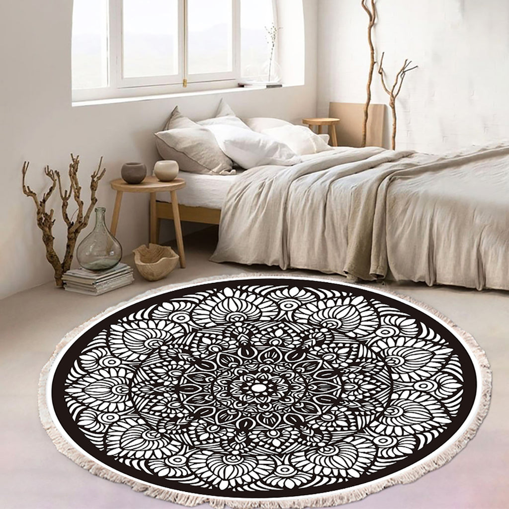 SOGA 120cm Mandala Modern Ethnic Tassel Print Anti-slip Doormat Home Decor