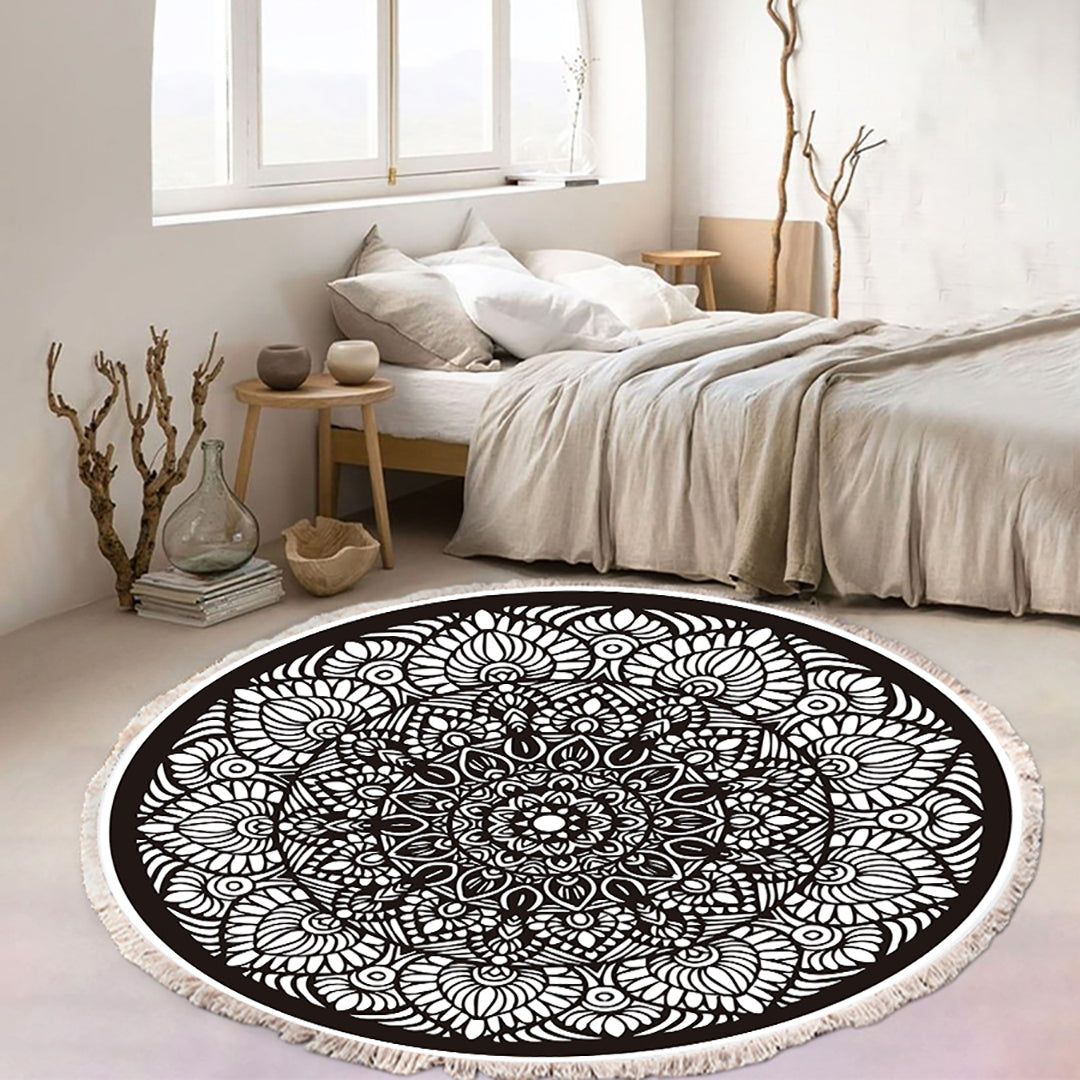 SOGA 120cm Mandala Modern Ethnic Tassel Print Anti-slip Doormat Home Decor