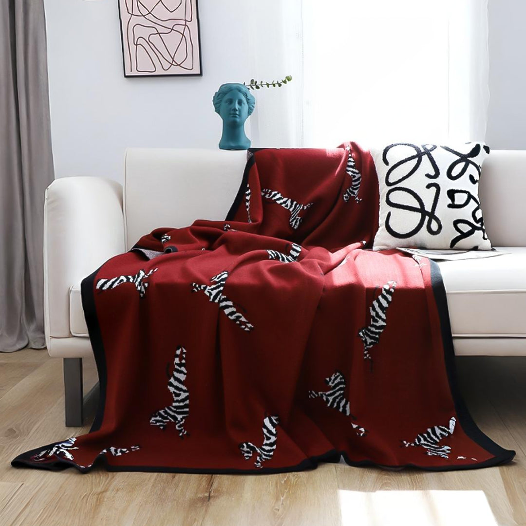 SOGA Wine red Zebra Print Throw Blanket 130x180cm Acrylic