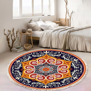 SOGA 90cm Round Mandala Ethnic Style Round Carpet Anti-slip Doormat Home Decor