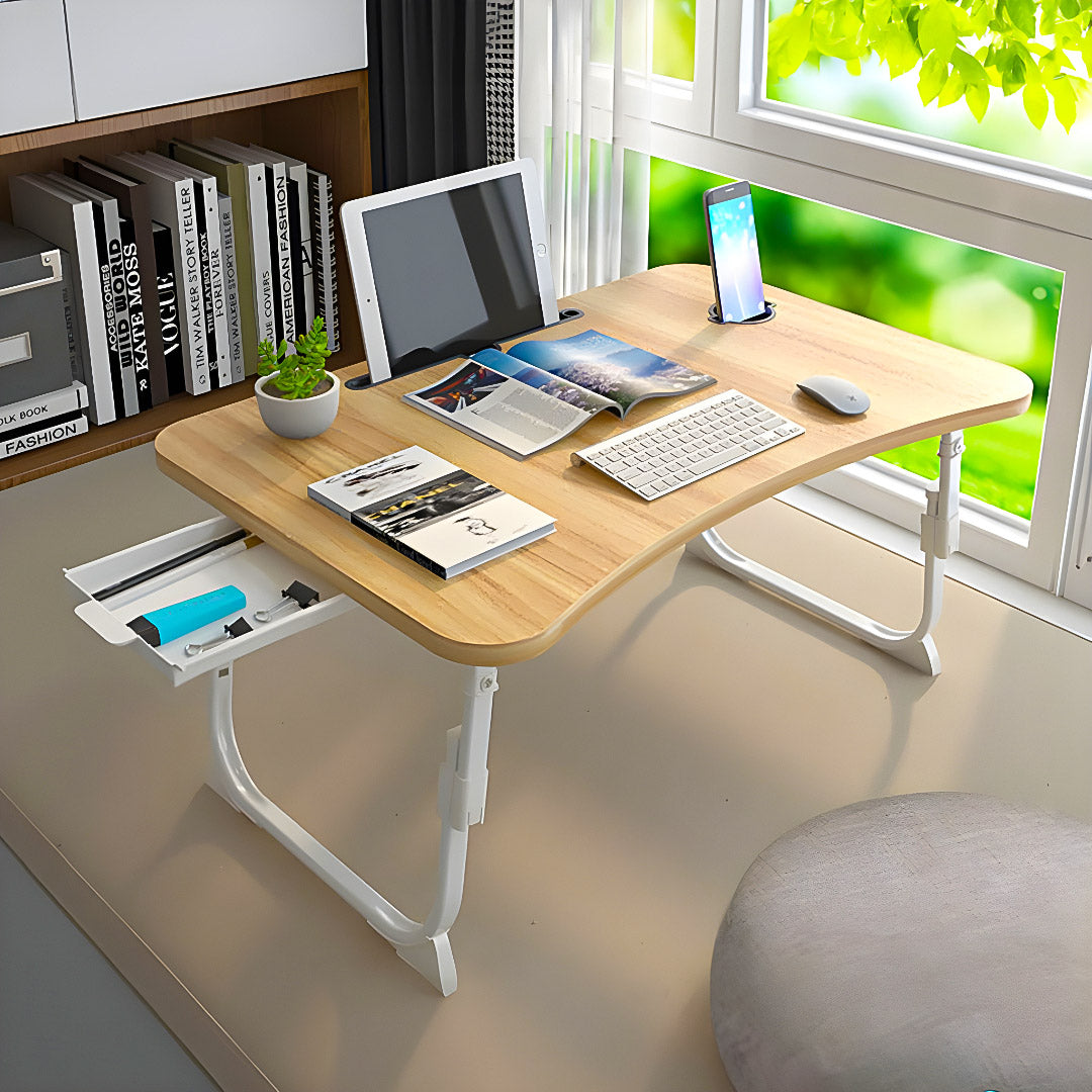 Oak Portable Bed Table With Cup-Holder