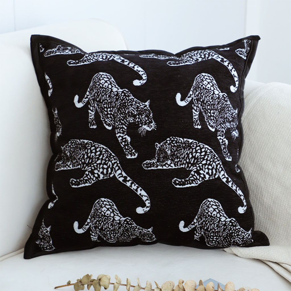 45cm Throw Pillow Black Leopard