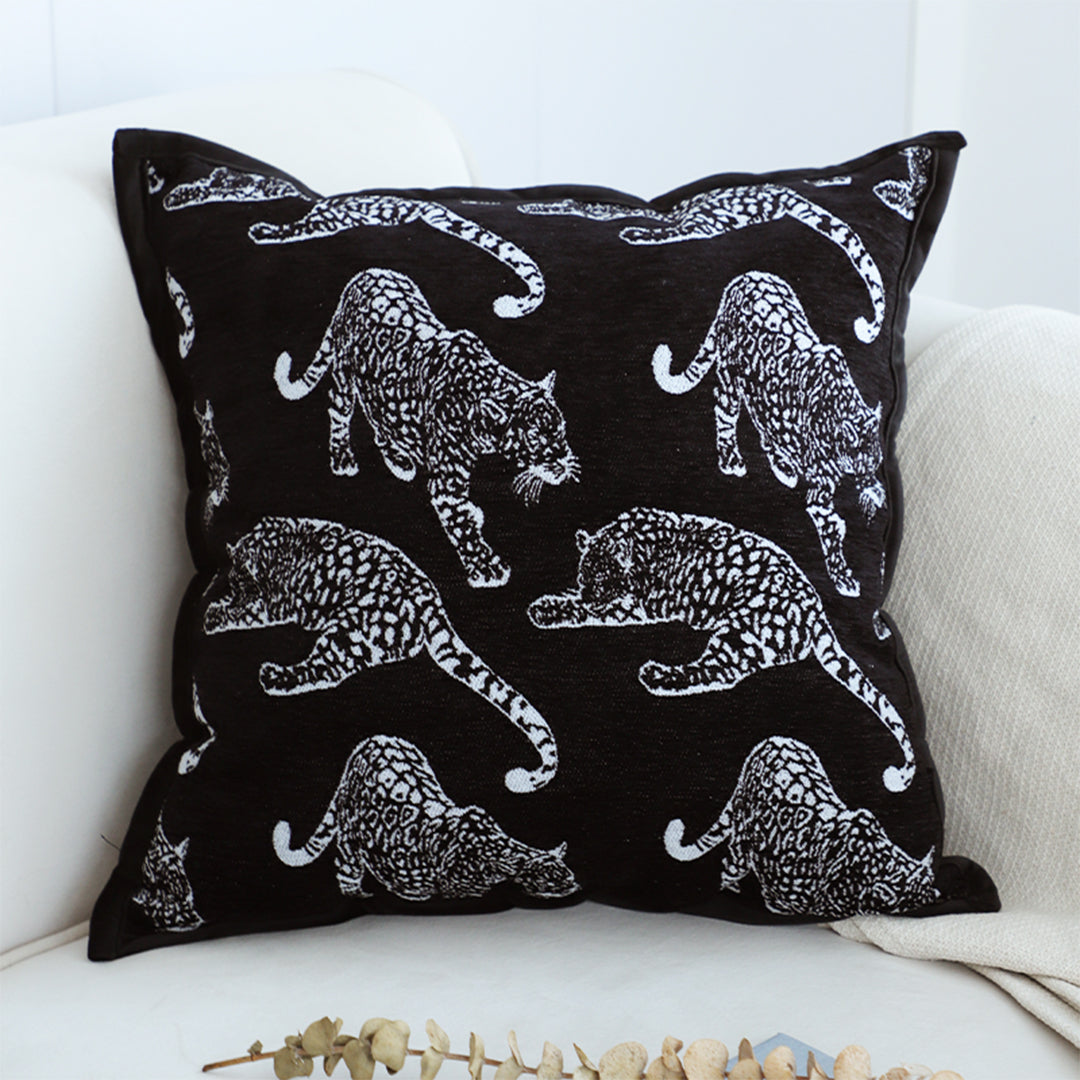 45cm Throw Pillow Black Leopard