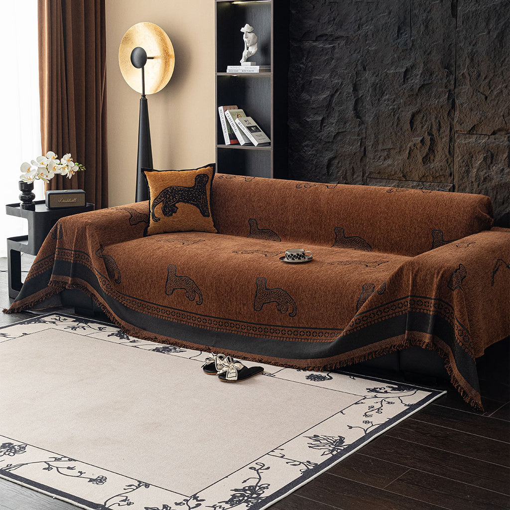 SOGA Four-seater Brown Sofa Cover Leopard Print 180x420cm Polyester