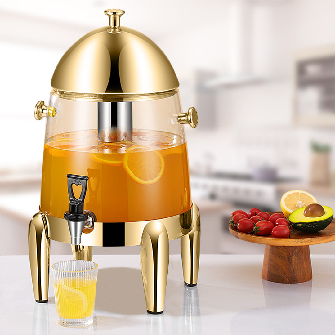 Stainless Steel 12L Beverage Dispenser with Gold Accents