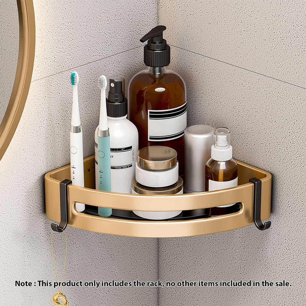 Wall-Mounted Triangular Bathroom Storage Rack with Hooks