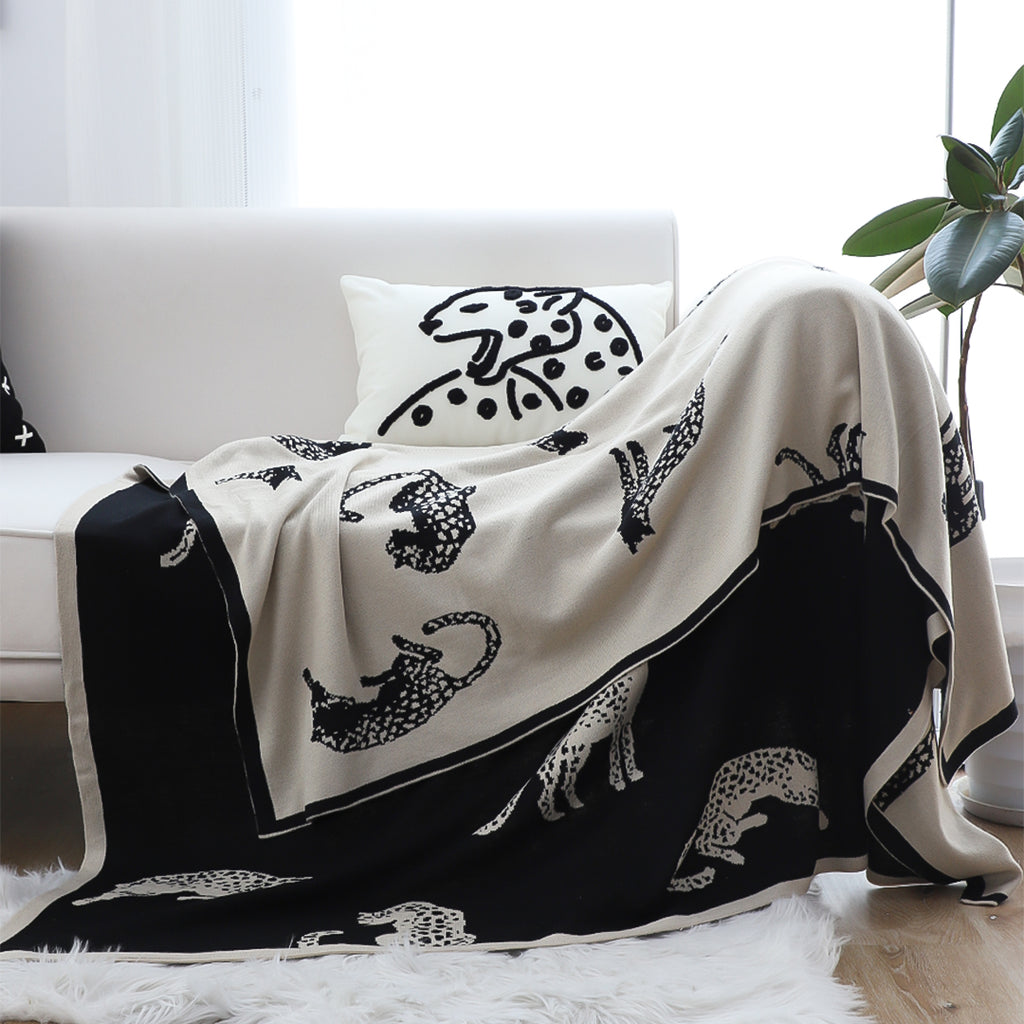 SOGA Black Cream Animal Print Throw Blanket 130x180cm Acrylic