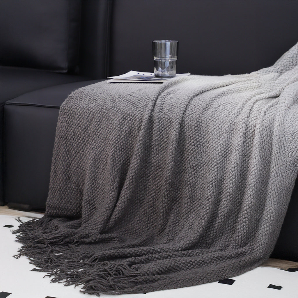 SOGA 2X 127x170cm Star Grey Blanket – Gradient Tassel Throw