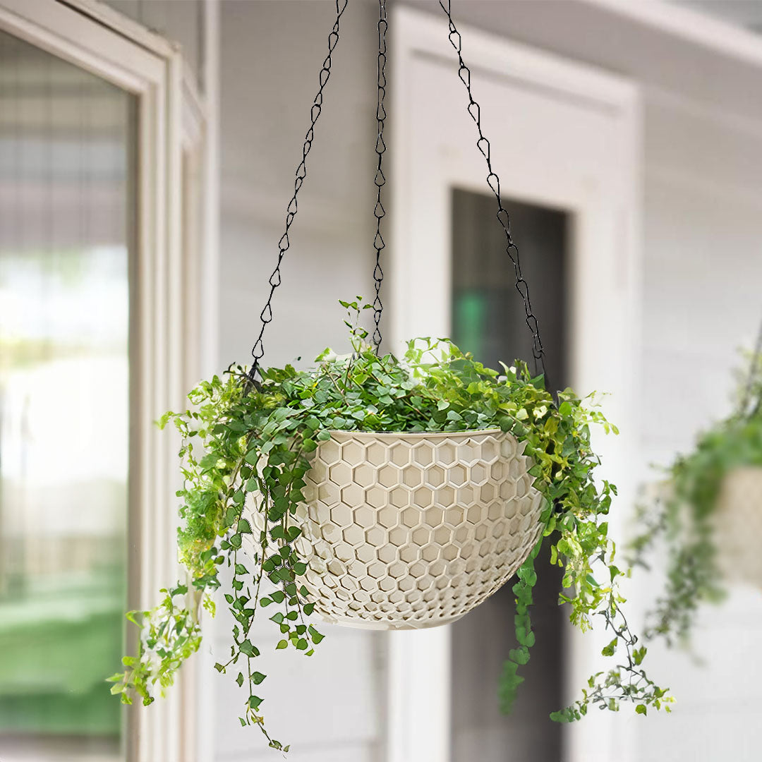 SOGA White Large Hanging Resin Flower Pot Self Watering Basket Planter