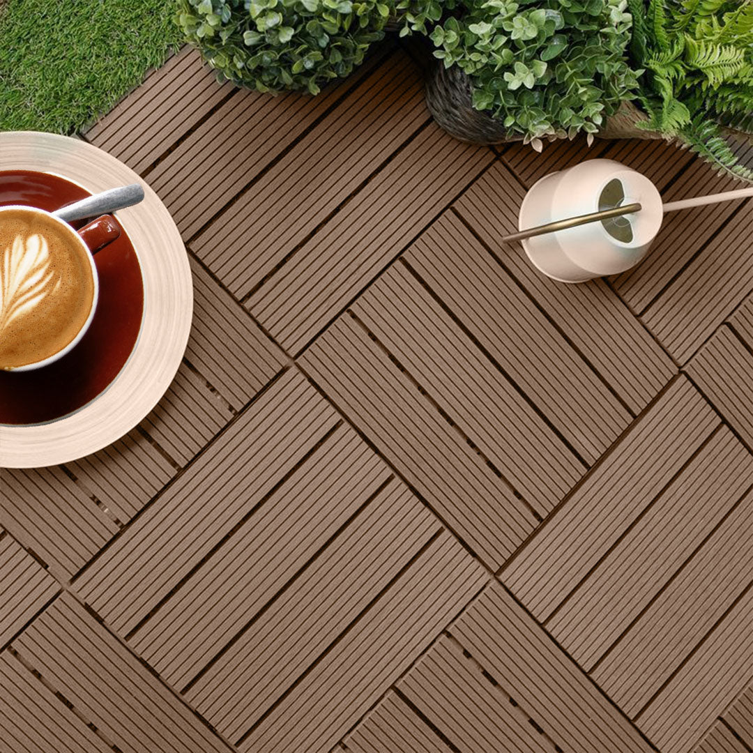 Light Chocolate DIY Wooden Composite Decking Tiles  Set of 11