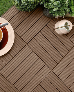 Light Chocolate DIY Wooden Composite Decking Tiles  Set of 11