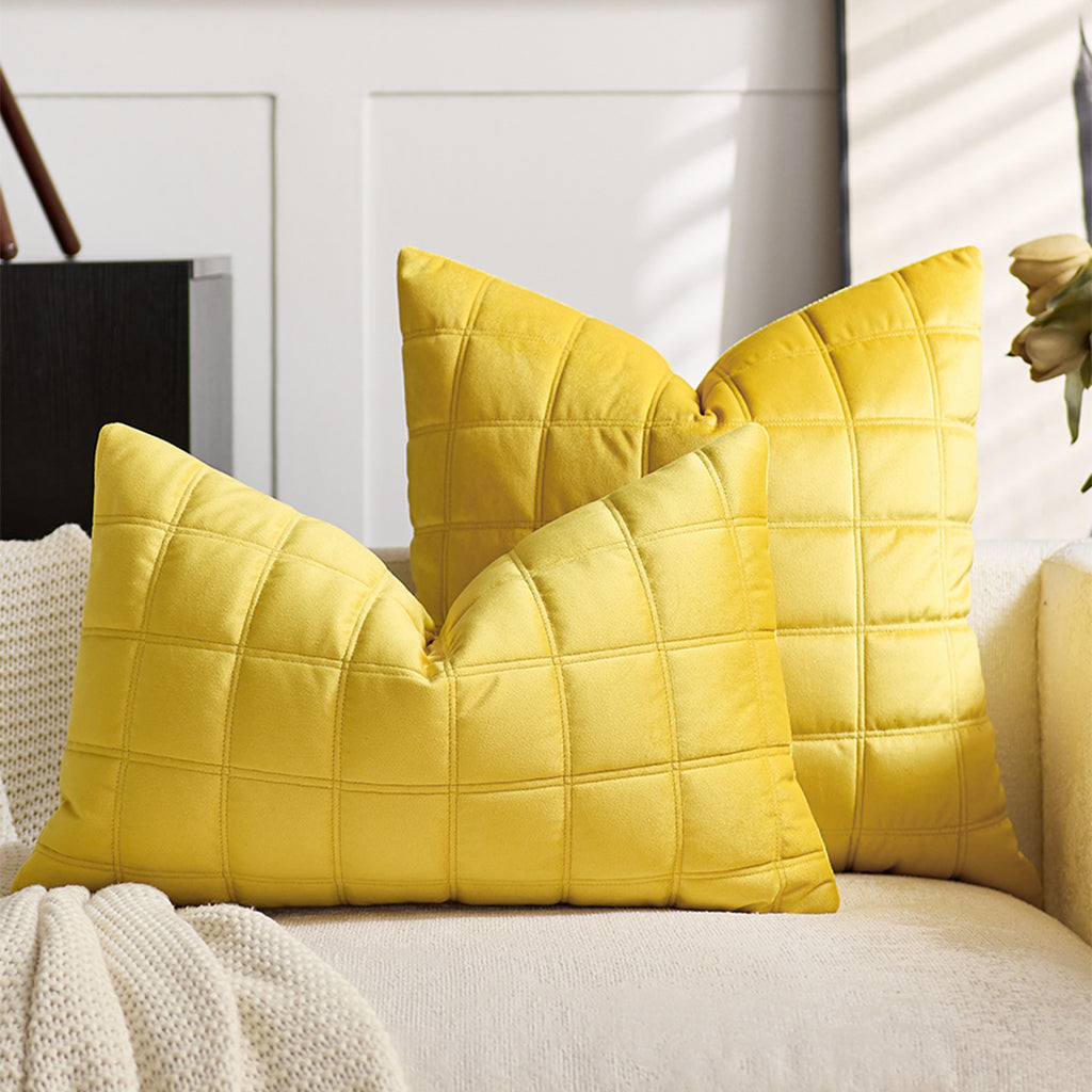 SOGA 30cm Yellow Quilted Grid Pattern Decorative Throw Pillow