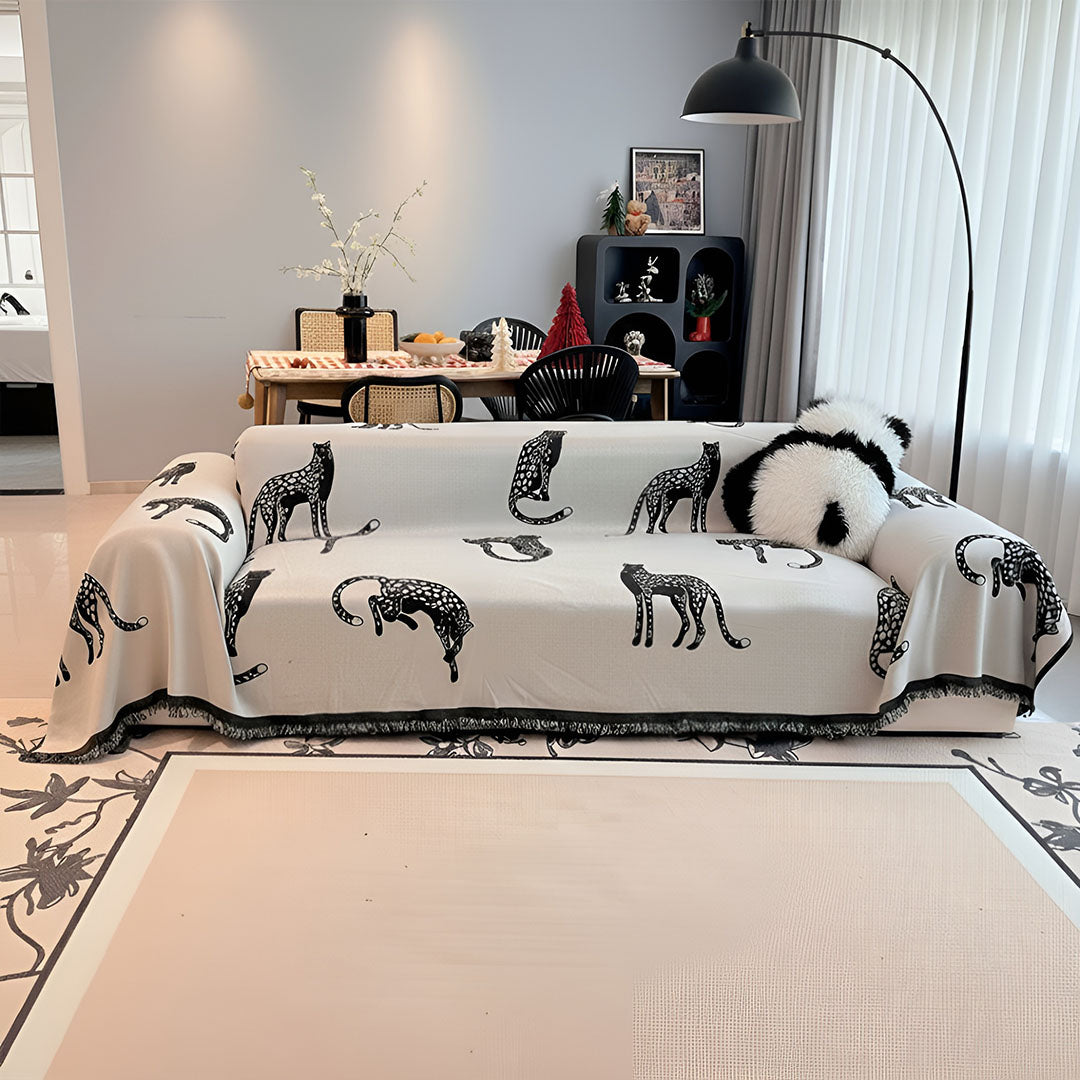 SOGA Four-seater White Sofa Cover Leopard Print 180x420cm Polyester