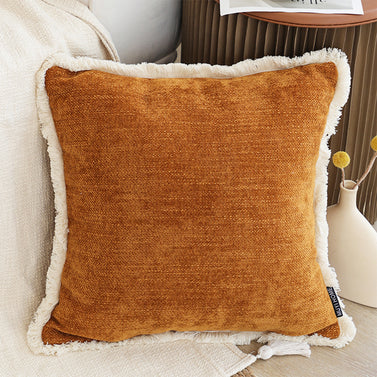 45cm Throw Pillow Sunset Orange Chenille Textured with Tassels