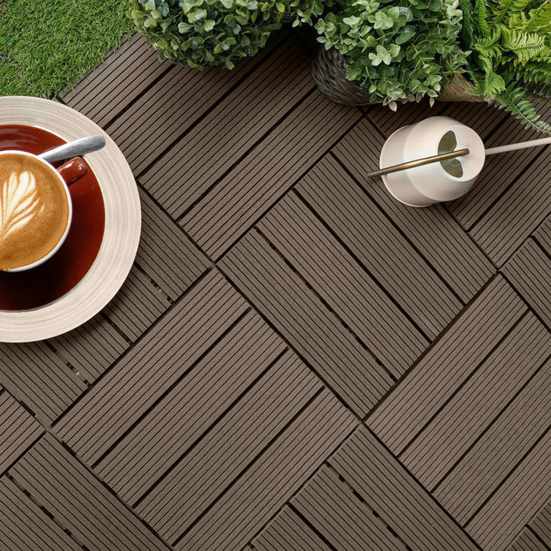Dark Chocolate DIY Wooden Composite Decking Tiles  Set of 11