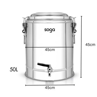 SOGA 50L Stainless Steel Insulated Stock Pot Dispenser Hot & Cold Beverage Container With Tap