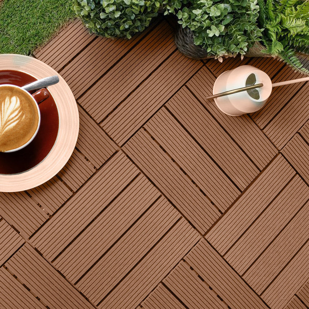 Red Brown DIY Wooden Composite Decking Tiles  Set of 11