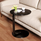 50cm Black Marble Mini Side Table Movable Lightweight w/ Black Frame