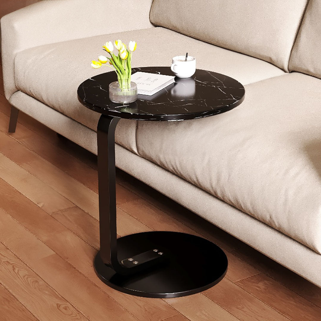 50cm Black Marble Mini Side Table Movable Lightweight w/ Black Frame