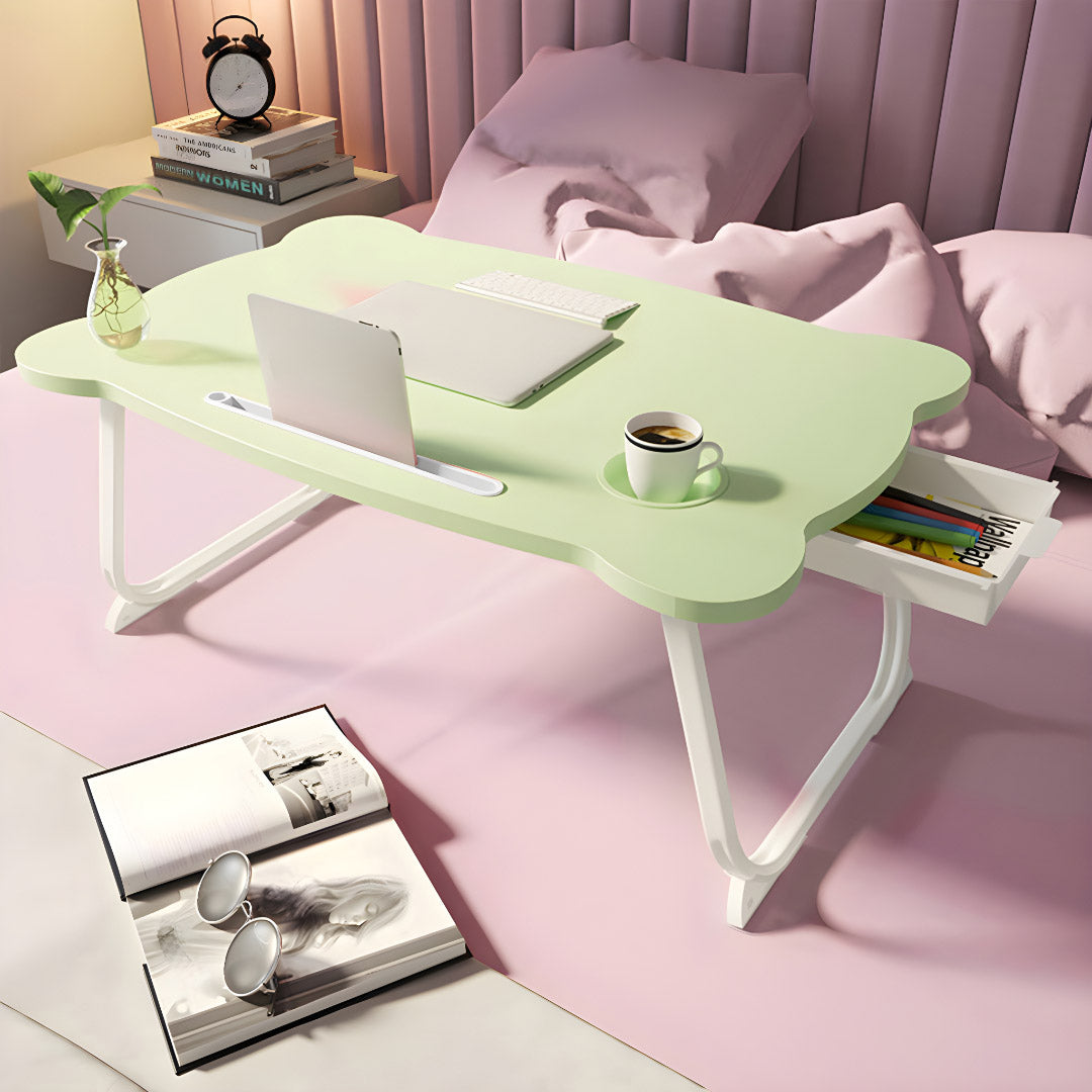 Green Portable Bed Table With Mini Drawer and Cup-Holder