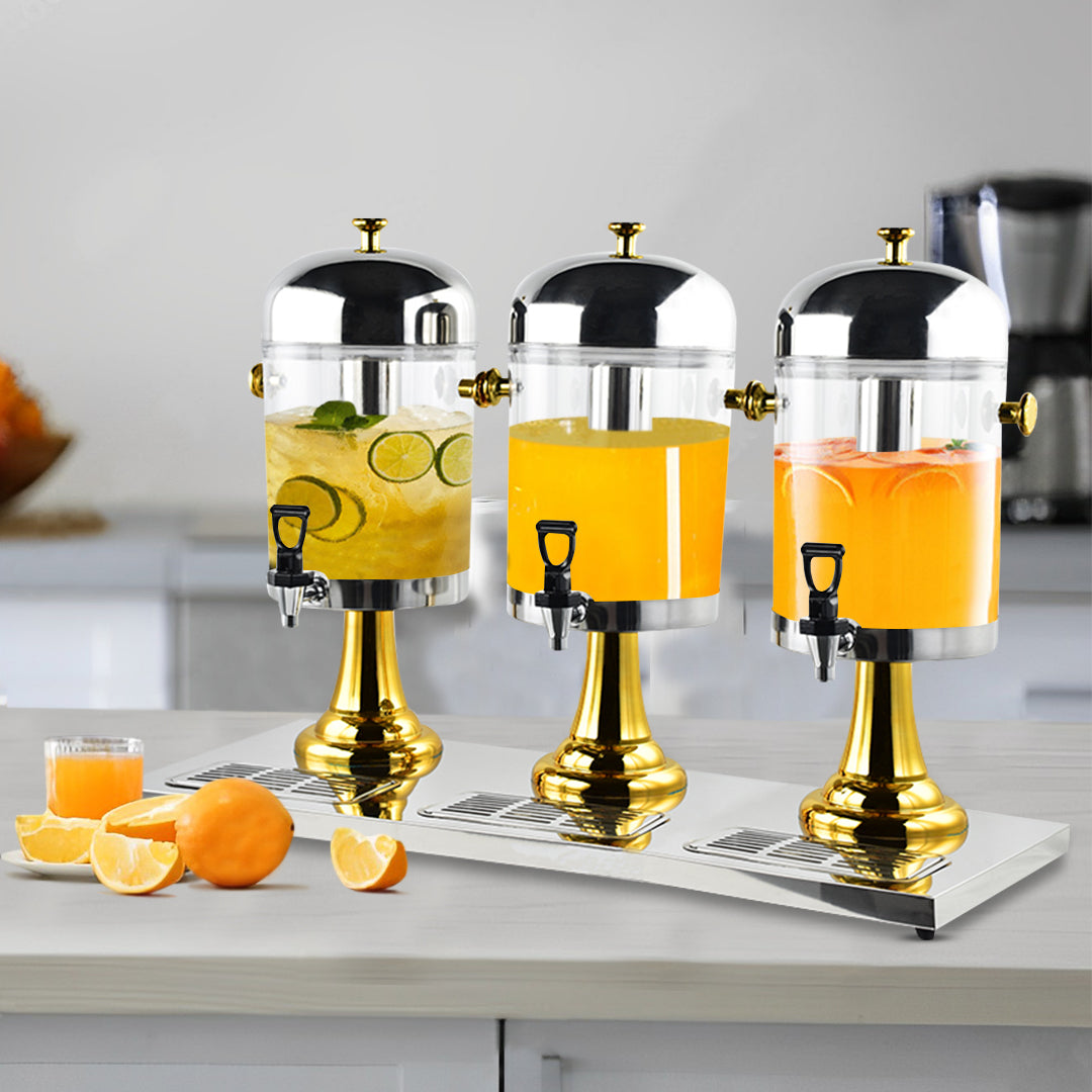 Triple Head 24L Stainless Steel Dispenser with Gold Accents