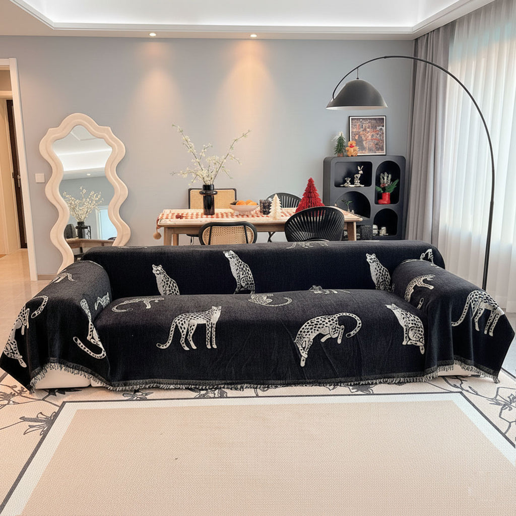 SOGA Three-seater Black Sofa Cover Leopard Print 180x340cm Polyester