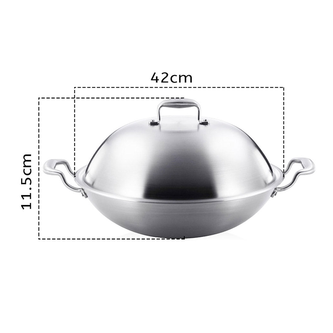 42cm Stainless Steel Frying Wok with Lid