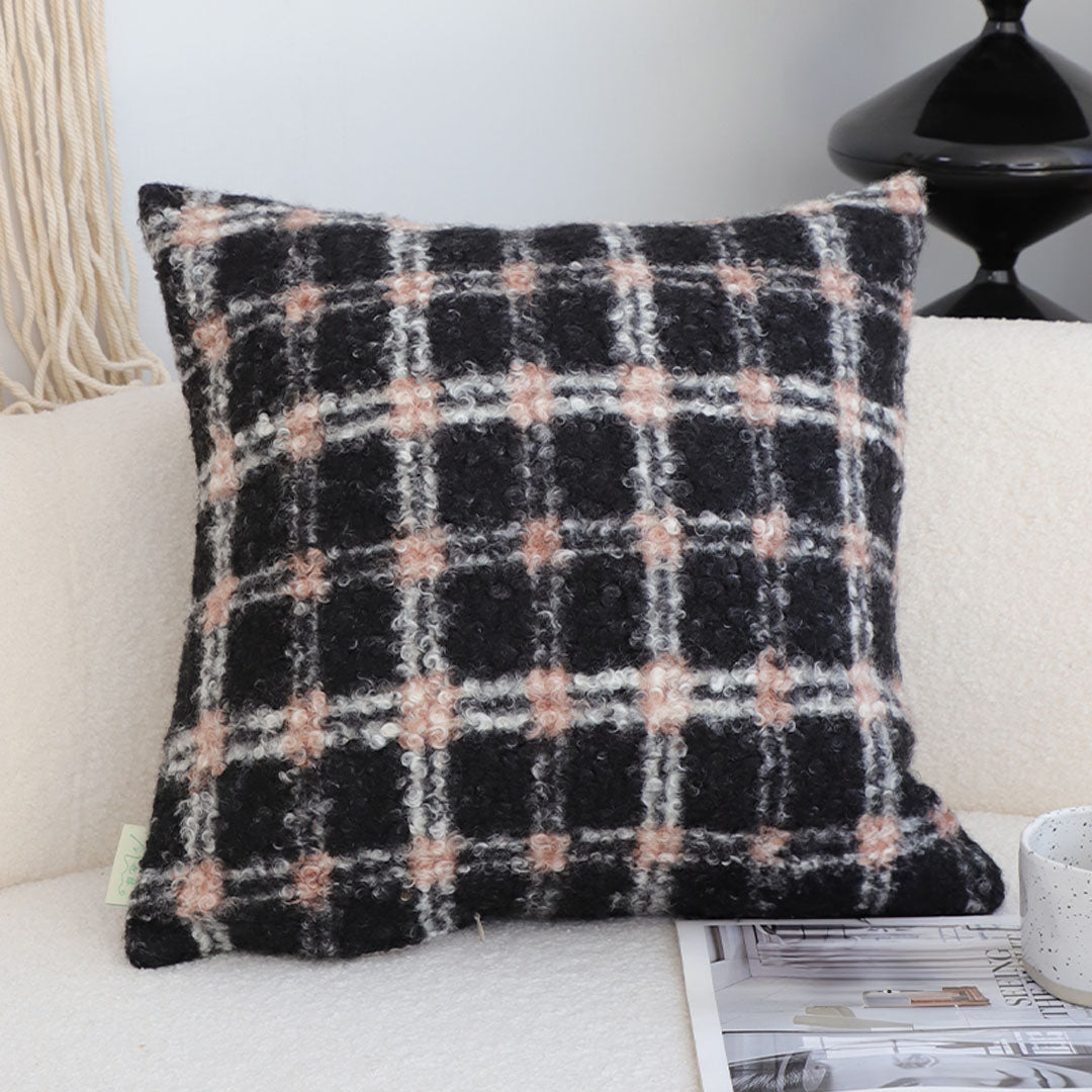 SOGA 2X 50cm Modern Plaid Pattern Blush Pink Gray Throw Pillow