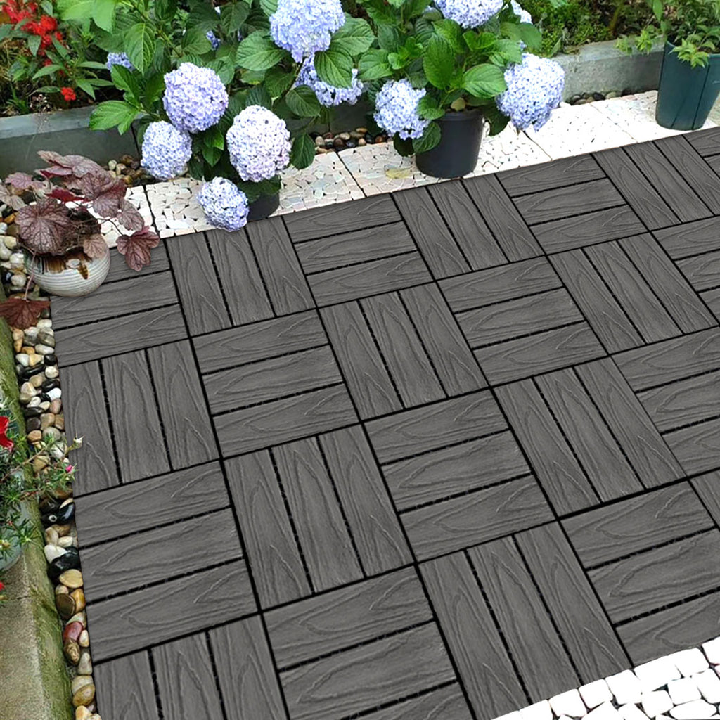 Dark Grey DIY Wooden Composite Decking Tiles  Set of 11